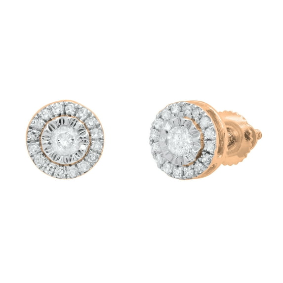 Dazzlingrock Collection Round White Diamond Halo Style Screwback Stud Earrings for Women (0.28 ctw, Color I-J, Clarity I1-I2) in 14K Rose Gold