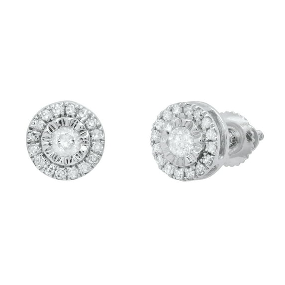 Dazzlingrock Collection Round White Diamond Halo Style Screwback Stud Earrings for Women (0.28 ctw, Color I-J, Clarity I2-I3) in 10K White Gold