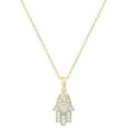 thumbnail image 1 of Dazzlingrock Collection Round White Diamond Hamsa Hand Double Heart Dainty Pendant for Women with 18 Inch Gold Chain (0.19 ct. Color I-J, Clarity I1-I2) in 18K Yellow Gold, 1 of 6
