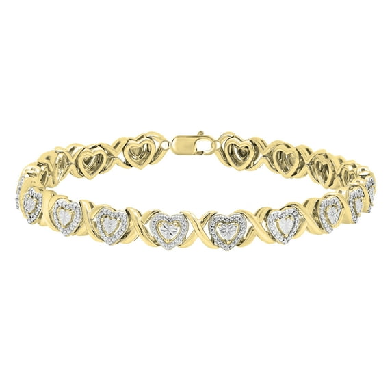 Dazzlingrock Collection Round White Diamond Heart Link Bracelet (0.02 ctw, Color I-J, Clarity I2-I3) in 10K Yellow Gold