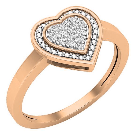 Dazzlingrock Collection Round White Diamond Heart Promise Ring for Women (0.10 ctw, Color I-J, Clarity I1-I2) in 14K Rose Gold, Size 4.5