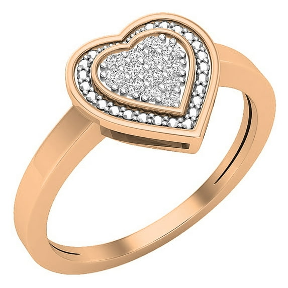 Dazzlingrock Collection Round White Diamond Heart Promise Ring for Women (0.10 ctw, Color I-J, Clarity I1-I2) in 18K Rose Gold, Size 7.5