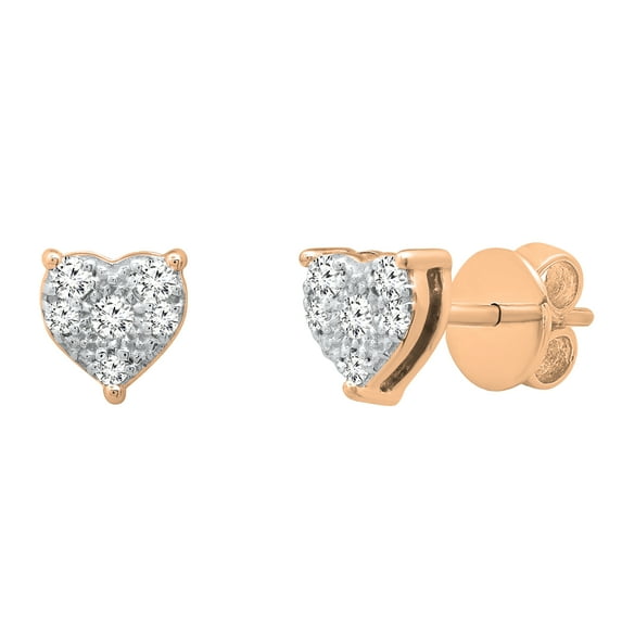 Dazzlingrock Collection Round White Diamond Heart Shape Pushback Stud Earrings for Women (0.15 ctw, Color I-J, Clarity I2-I3) in 10K Rose Gold