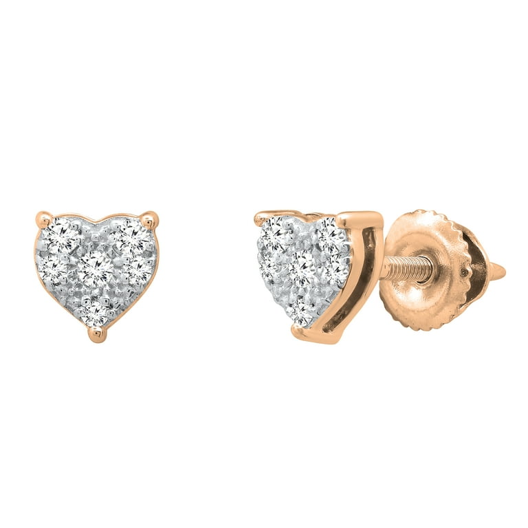 Sterling Silver Round Diamond Heart Cluster Screwback Stud Earrings 1/10 ctw Sterling Silver Round Diamond Heart Cluster Screwback Stud Earrings 1/10 ctw