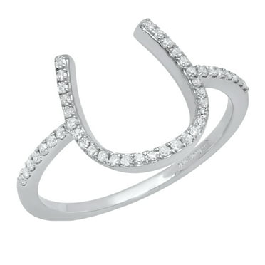 Dazzlingrock Collection Round White Diamond Horseshoe Engagement Ring for Women (0.15 ctw, Color I-J,Clarity I2-I3) in 10K White Gold, Size 8
