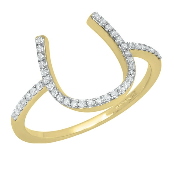 Dazzlingrock Collection Round White Diamond Horseshoe Engagement Ring for Women (0.15 ctw, Color I-J,Clarity I2-I3) in 10K Yellow Gold, Size 7