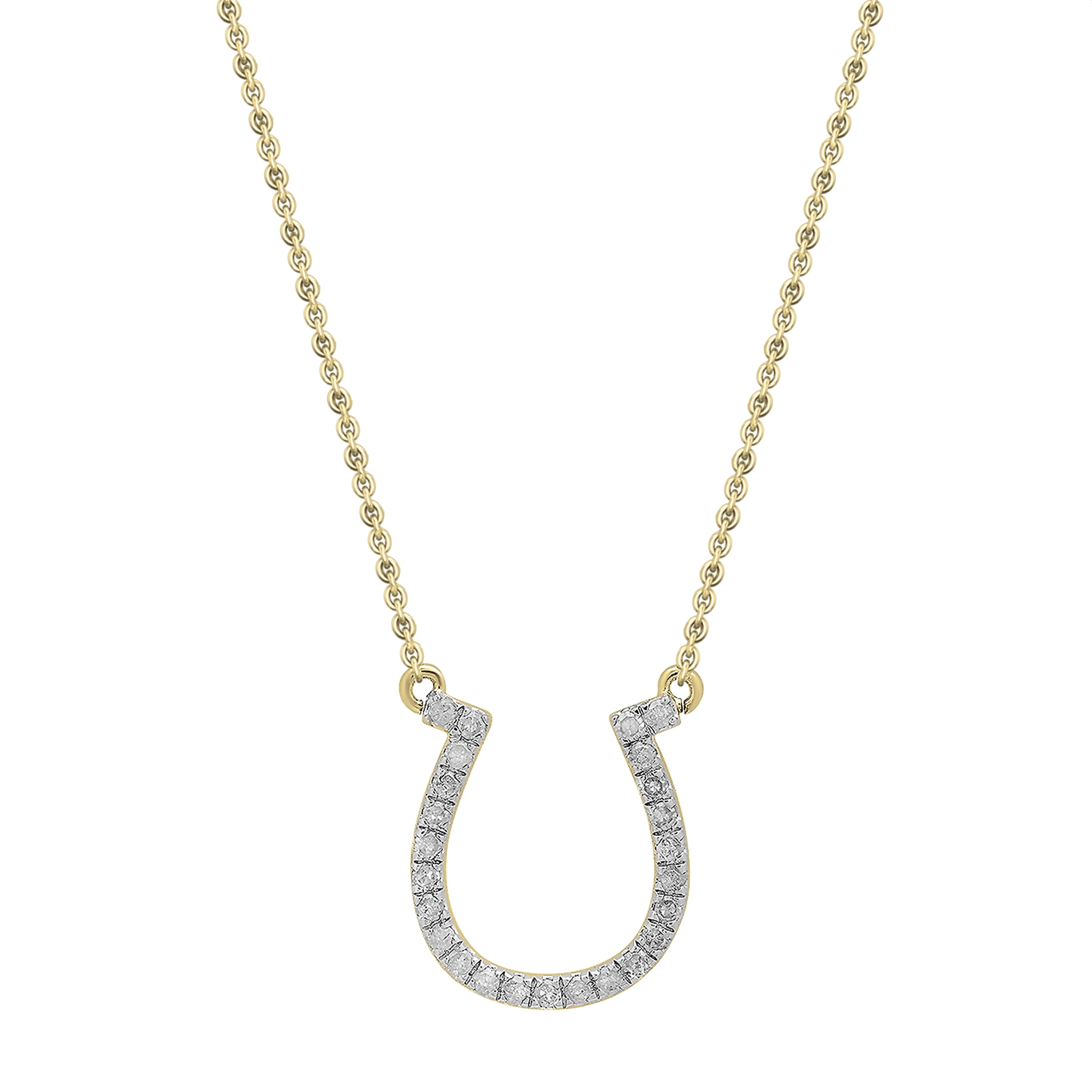 Dazzlingrock Collection Round White Diamond Horseshoe Pendant with 18 Inch Gold Chain for Women