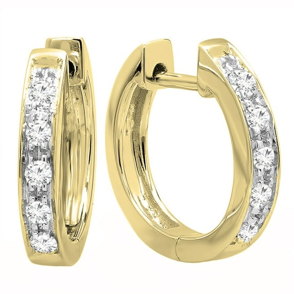 Dazzlingrock Collection Round White Diamond Huggie Hoop Earrings for Women (0.12 ctw, Color I-J, Clarity I1-I2) in 14K Yellow Gold