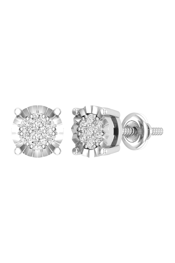 Collection Round White Diamond Illusion Style Screwback Stud Earring for Her (0.17 ctw, Color I-J, Clarity I2-I3) in 925 Sterling Silver