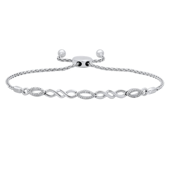 Dazzlingrock Collection Round White Diamond Infinity Bolo Bracelet for Women (0.10 ctw, Color I-J, Clarity I2-I3) in 925 Sterling Silver