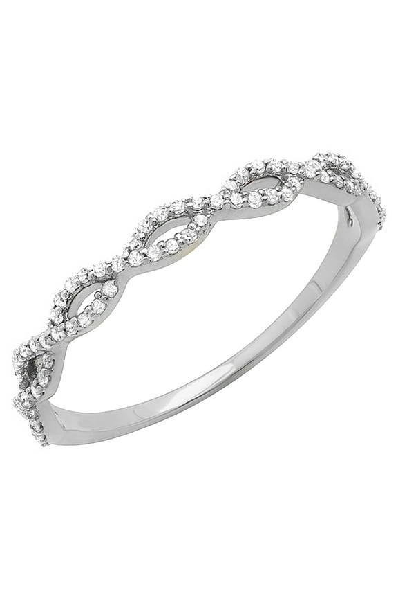 Collection Round White Diamond Infinity Crossover Swirl Wedding Band Ring for Women (0.20 ctw, Color I-J, Clarity I2-I3) in 10K White Gold, Size 10