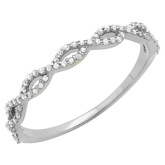 Dazzlingrock Collection Round White Diamond Infinity Crossover Swirl Wedding Band Ring for Women (0.20 ctw, Color I-J, Clarity I2-I3) in 10K White Gold, Size 7
