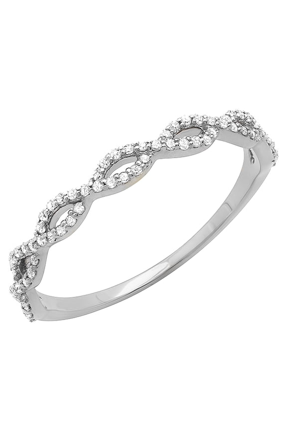 Collection Round White Diamond Infinity Crossover Swirl Wedding Band Ring for Women (0.20 ctw, Color I-J, Clarity I2-I3) in 10K White Gold, Size 8