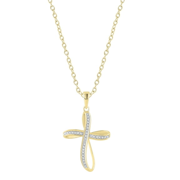 Dazzlingrock Collection Round White Diamond Infinity Ribbon Cross Pendant with 18 Inch Gold Chain for Women (0.13 ctw, Color I-J, Clarity I2-I3) in 10K Yellow Gold