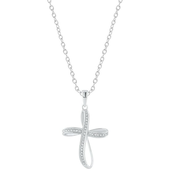 Dazzlingrock Collection Round White Diamond Infinity Ribbon Cross Pendant with 18 Inch Silver Chain for Women (0.13 ctw, Color I-J, Clarity I2-I3) in 925 Sterling Silver