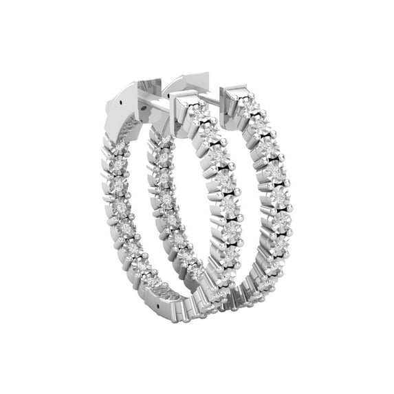 Dazzlingrock Collection Round White Diamond Inside Out Hoop Earrings for Women (0.22 ctw, Color I-J, Clarity I1-I2) in 18K White Gold