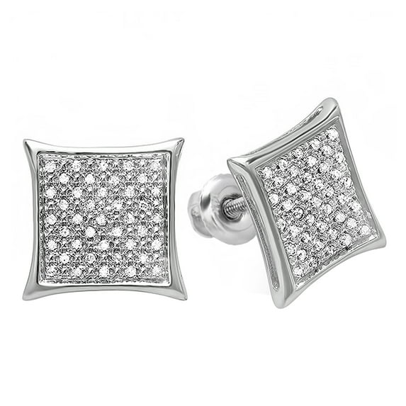 Dazzlingrock Collection Round White Diamond Kite Shape Hip Hop Iced Stud Earrings for Him (0.20 ctw, Color, I-J, Clarity I2-I3) in 10K White Gold