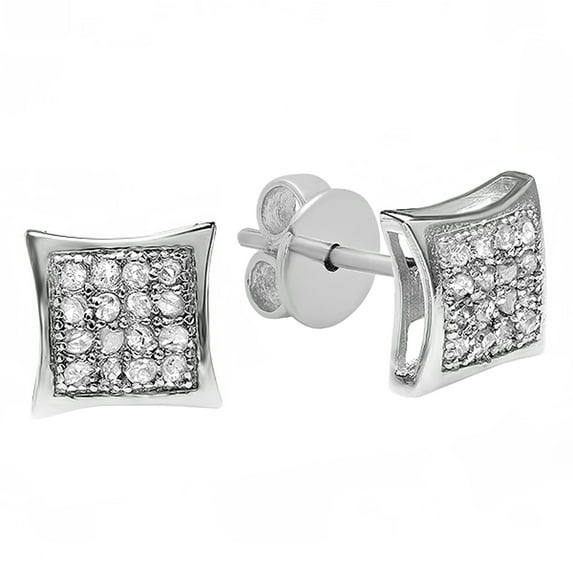 Dazzlingrock Collection Round White Diamond Kite Shape Stud Earrings For Men (0.05 ct. Color I-J, Clarity I1-I2) in 14K White Gold