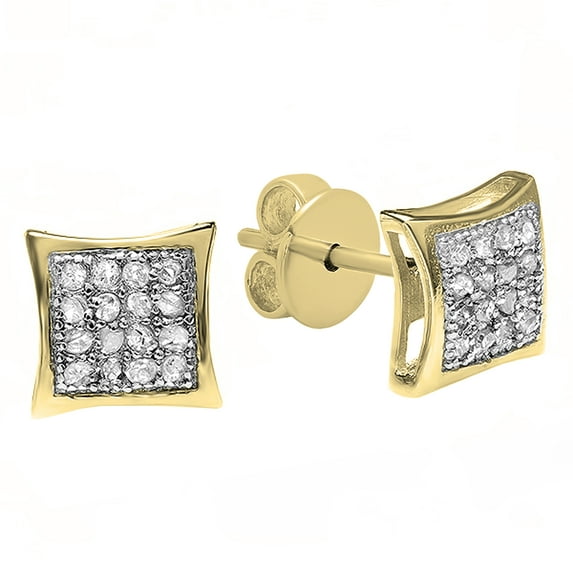 Dazzlingrock Collection Round White Diamond Kite Shape Stud Earrings For Men (0.05 ct. Color I-J, Clarity I2-I3) in 10K Yellow Gold