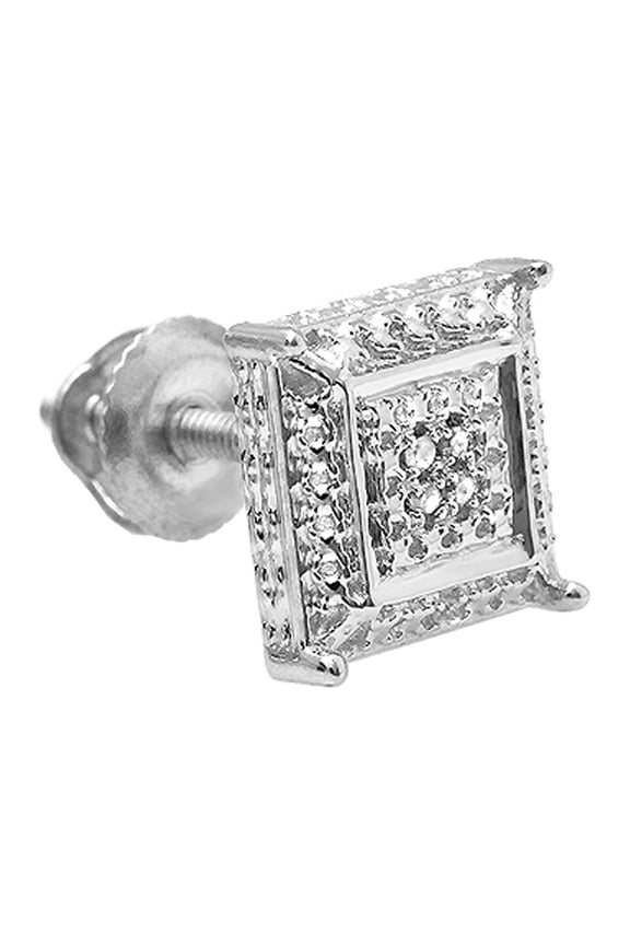 Collection Round White Diamond Kite Stud Earring for Men 1Pc Only, Sterling Silver