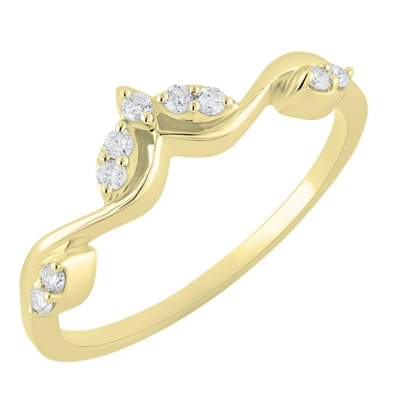 Dazzlingrock Collection Round White Diamond Leaf Design Curved Fashion Wedding Band for Women (0.13 ctw, Color I-J, Clarity I2-I3) in 10K Yellow Gold, Size 5.5