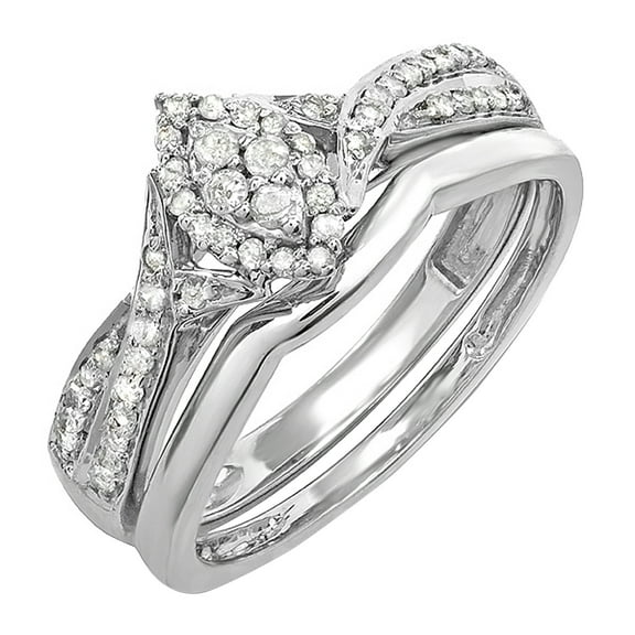 Dazzlingrock Collection Round White Diamond Marquise Shape Bridal Engagement Ring Set for Women (0.33 ctw, Color I-J, Clarity I1-I2) in 14K White Gold, Size 8