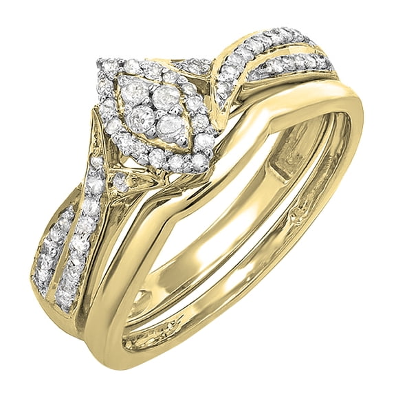 Dazzlingrock Collection Round White Diamond Marquise Shape Bridal Engagement Ring Set for Women (0.33 ctw, Color I-J, Clarity I2-I3) in 10K Yellow Gold, Size 4.5