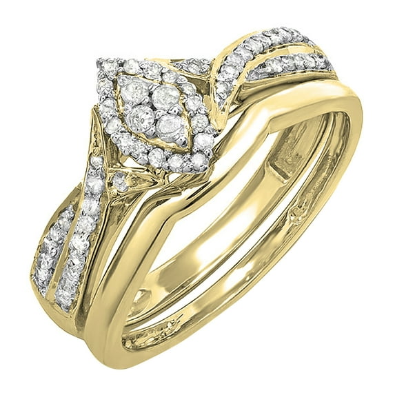 Dazzlingrock Collection Round White Diamond Marquise Shape Bridal Engagement Ring Set for Women (0.33 ctw, Color I-J, Clarity I2-I3) in 10K Yellow Gold, Size 7.5