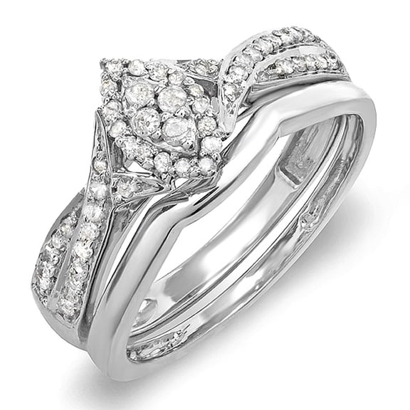 Dazzlingrock Collection Round White Diamond Marquise Shape Bridal Engagement Ring Set for Women (0.33 ctw, Color I-J, Clarity I2-I3) in 925 Sterling Silver, Size 7.5