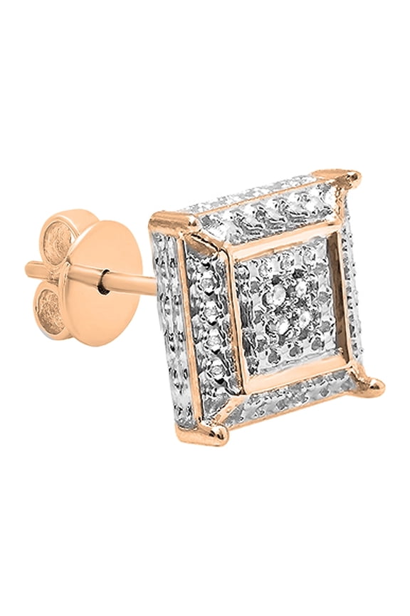 Collection Round White Diamond Micro Pave Setting Kite Shape Pushback Stud Earring for Men (1Pc Only, 0.03 ctw, Color I-J, Clarity I1-I2) in 14K Rose Gold
