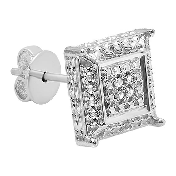 Dazzlingrock Collection Round White Diamond Micro Pave Setting Kite Shape Pushback Stud Earring for Men (1Pc Only, 0.03 ctw, Color I-J, Clarity I2-I3) in 10K White Gold