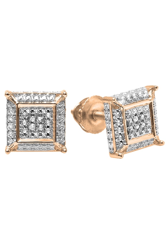 Collection Round White Diamond Micro Pave Setting Kite Shape Screwback Stud Earrings for Men (0.05 ctw, Color I-J, Clarity I2-I3) in 10K Rose Gold
