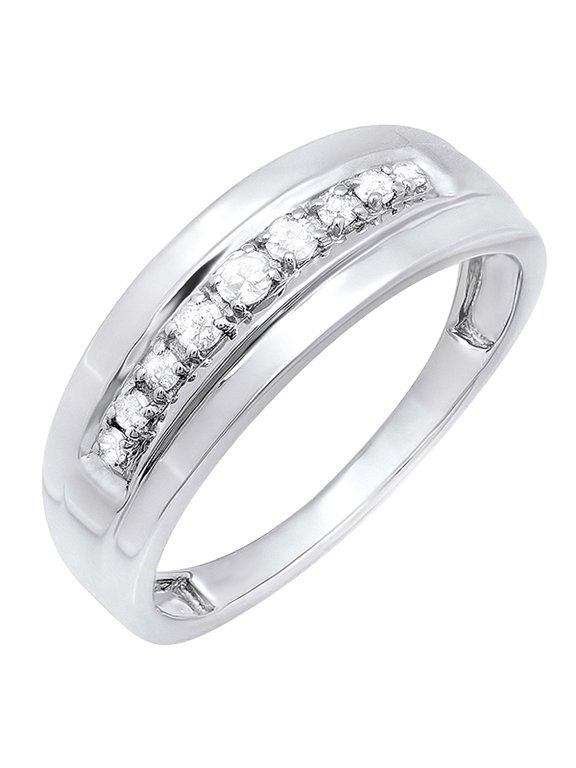 Collection Round White Diamond Nine Stone Groom Traditional Anniversary Wedding Band for Men (0.23 ctw, Color I-J, Clarity I2-I3) in 925 Sterling Silver, Size 8