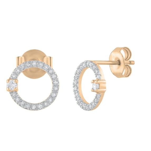 Dazzlingrock Collection Round White Diamond Open Circle Pushback Stud Earrings for Women (0.15 ctw, Color I-J, Clarity I1-I2) in 14K Rose Gold