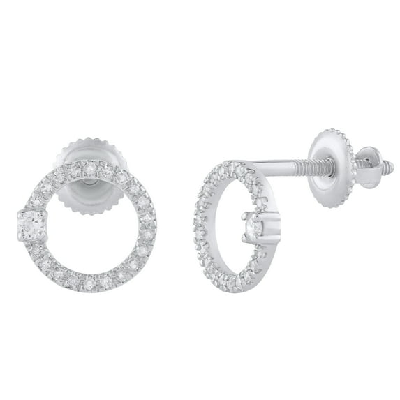 Dazzlingrock Collection Round White Diamond Open Circle Screwback Stud Earrings for Women (0.15 ctw, Color I-J, Clarity I1-I2) in 18K White Gold