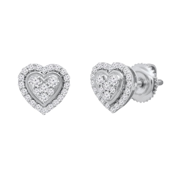 Dazzlingrock Collection Round White Diamond Outlined Heart Halo Style Screwback Stud Earrings for Women (0.34 ctw, Color I-J, Clarity I2-I3) in 10K White Gold