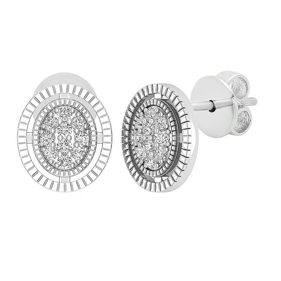 Dazzlingrock Collection Round White Diamond Oval Shaped Frame Cluster Pushback Stud Earrings for Women (0.12 ctw, Color I-J, Clarity I2-I3) in 925 Sterling Silver