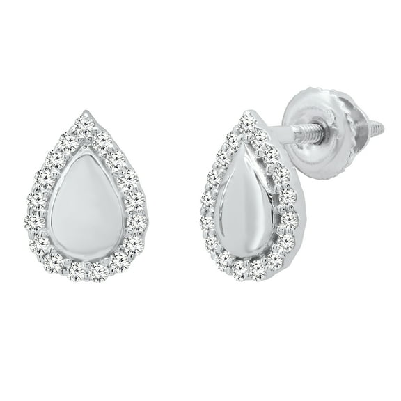 Dazzlingrock Collection Round White Diamond Pear Shaped Screwback Stud Earrings for Women (0.18 ctw, Color I-J, Clarity I1-I2) in 14K White Gold