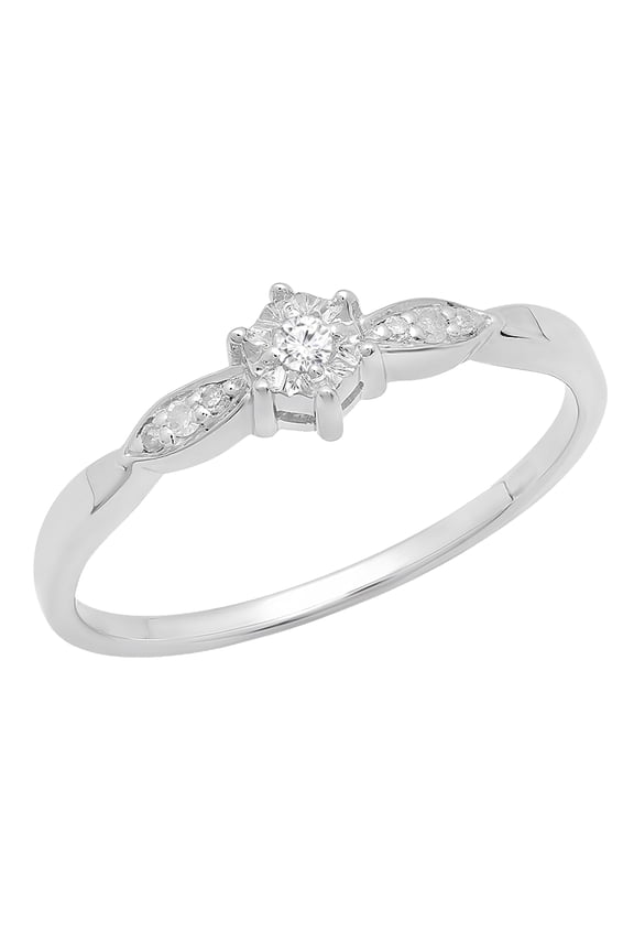Collection Round White Diamond Promise Engagement Ring for Women (0.05 ctw, Color I-J,Clarity I2-I3) in 925 Sterling Silver, Size 6