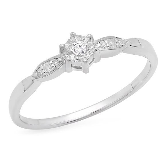Dazzlingrock Collection Round White Diamond Promise Engagement Ring for Women (0.05 ctw, Color I-J,Clarity I2-I3) in 925 Sterling Silver, Size 7