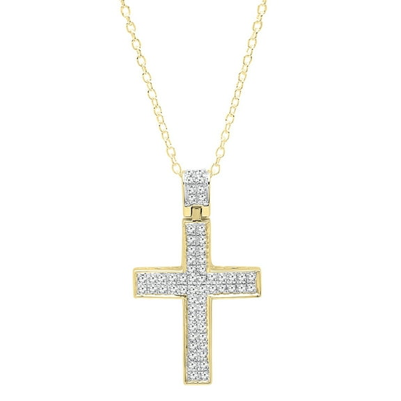 Dazzlingrock Collection Round White Diamond Religious Cross Pendant for Women with 18 Inch Gold Chain (0.35 ctw, Color I-J, Clarity I2-I3) in 10K Yellow Gold