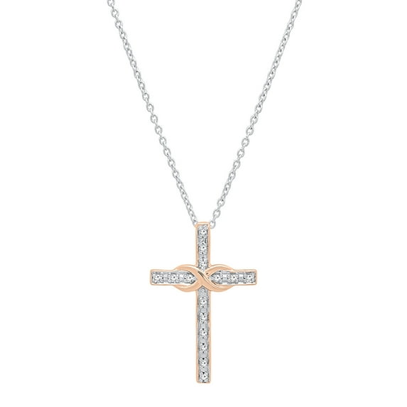 Dazzlingrock Collection Round White Diamond Religious Cross Pendant for Women with 18 Inch Silver Chain (0.10 ctw, Color I-J, Clarity I1-I2) in 18K Rose Gold