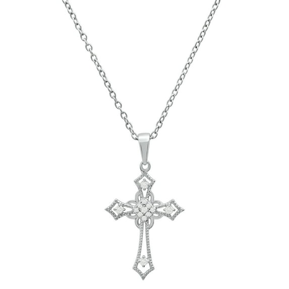 Dazzlingrock Collection Round White Diamond Religious Cross Slider Pendant for Women with 18 Inch Silver Chain (0.10 ctw, Color I-J, Clarity I1-I2) in 18K White Gold
