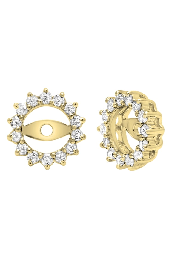 Collection Round White Diamond Removable Jackets for Stud Earrings for Women (0.30 ctw, Color I-J, Clarity I1-I2) in 14K Yellow Gold