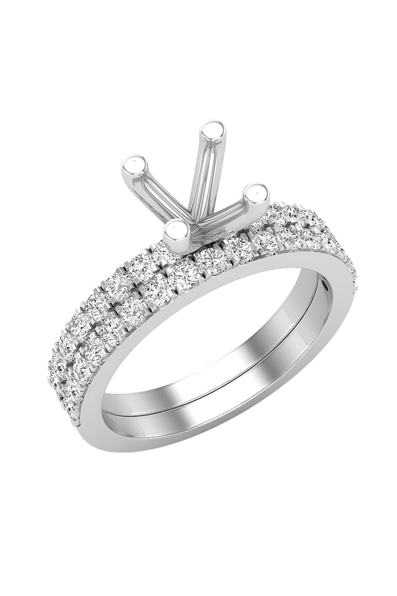 Collection Round White Diamond Semi Mount Engagement Ring Set for Women (0.70 ctw, Color I-J, Clarity I2-I3) in 10K White Gold, Size 5.5