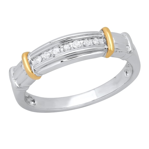 Dazzlingrock Collection Round White Diamond Seven Stone Wedding Band for Men (0.12 ctw, Color I-J, Clarity I1-I2) in 18K White & Yellow Gold, Size 11