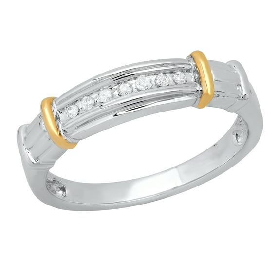 Dazzlingrock Collection Round White Diamond Seven Stone Wedding Band for Men (0.12 ctw, Color I-J, Clarity I2-I3) in 10K White & Yellow Gold, Size 10