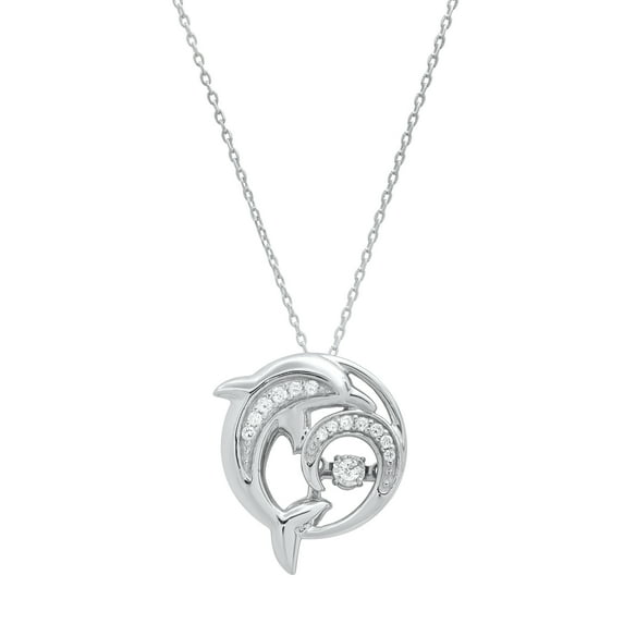 Dazzlingrock Collection Round White Diamond Shimmering Dolphin Pendant with 18 Inch Silver Chain for Women (0.13 ctw, Color I-J, Clarity I2-I3) in 925 Sterling Silver