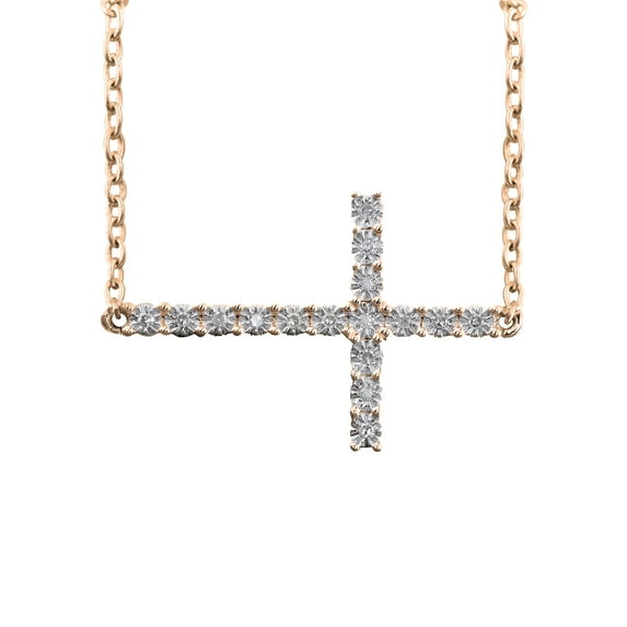 Dazzlingrock Collection Round White Diamond Sideways Cross Pendant for Women with 18 Inch Gold Chain (0.06 ctw, Color I-J, Clarity I1-I2) in 14K Rose Gold
