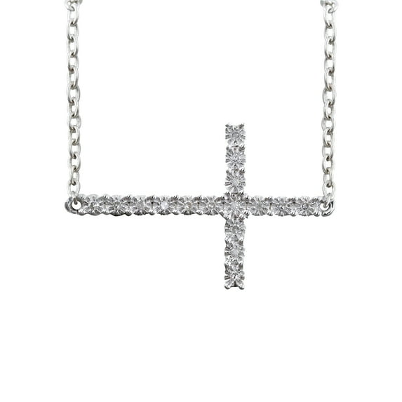 Dazzlingrock Collection Round White Diamond Sideways Cross Pendant for Women with 18 Inch Gold Chain (0.06 ctw, Color I-J, Clarity I2-I3) in 10K White Gold